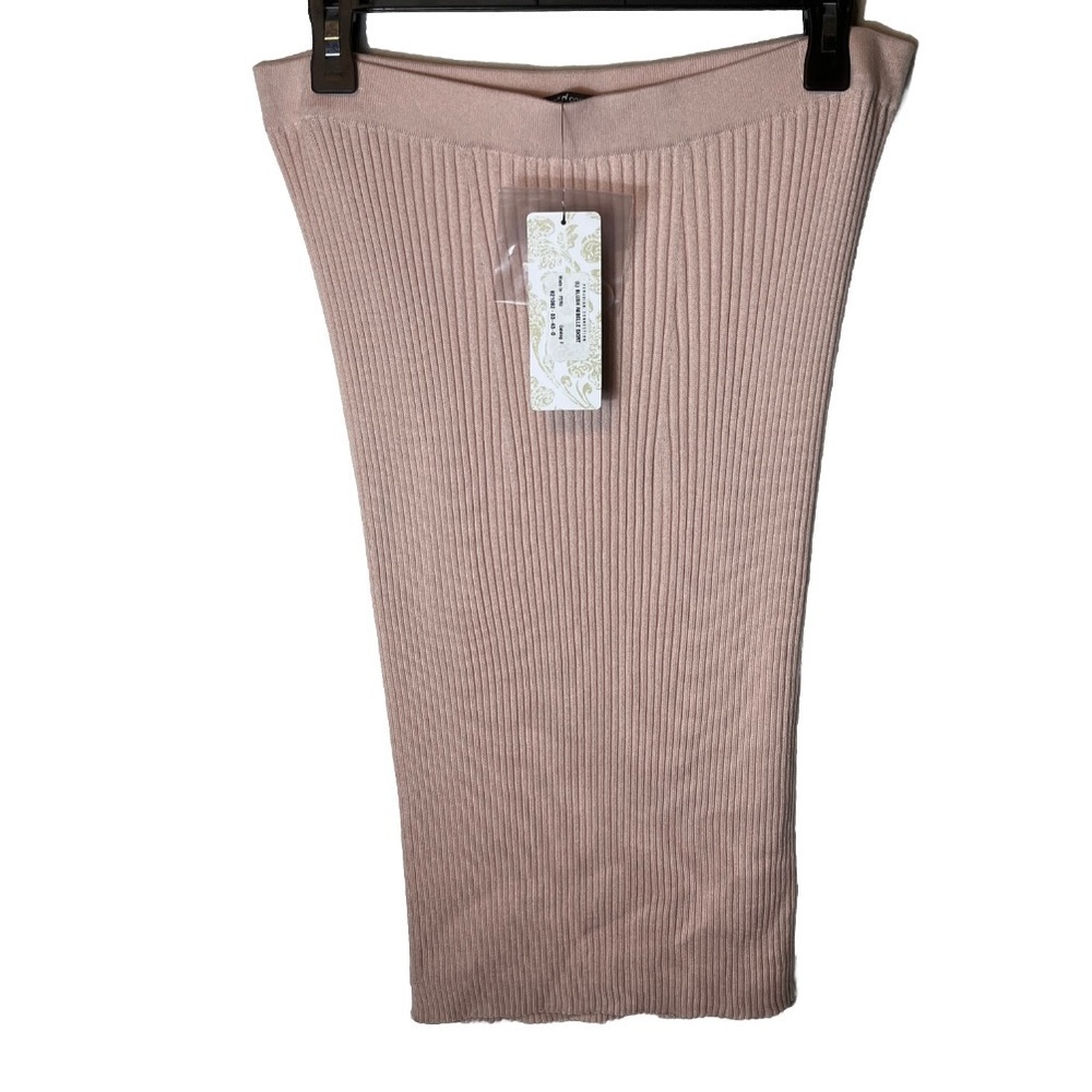 NWT Peruvian Connection Rebelle Midi Skirt Ribbed Modal Pima Cotton Blush Pink L